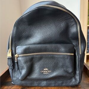 NWOT Coach Black Pebbled Leather Backpack with Gold Zippers